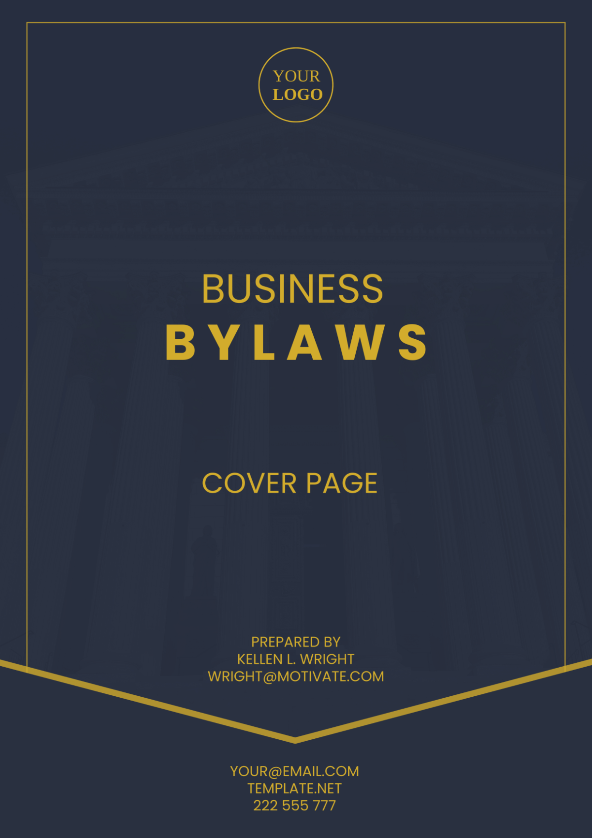 Business Bylaws Cover Page Template