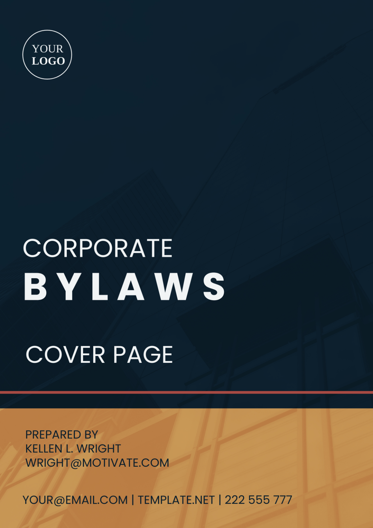 Corporate Bylaws Cover Page Template