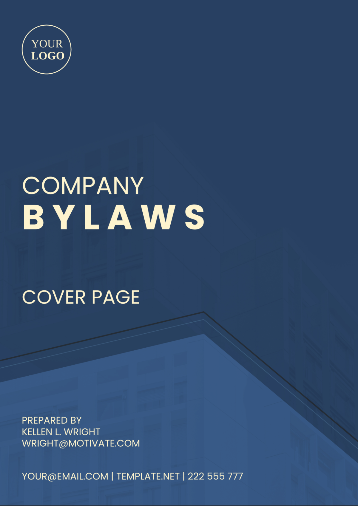 Company Bylaws Cover Page Template