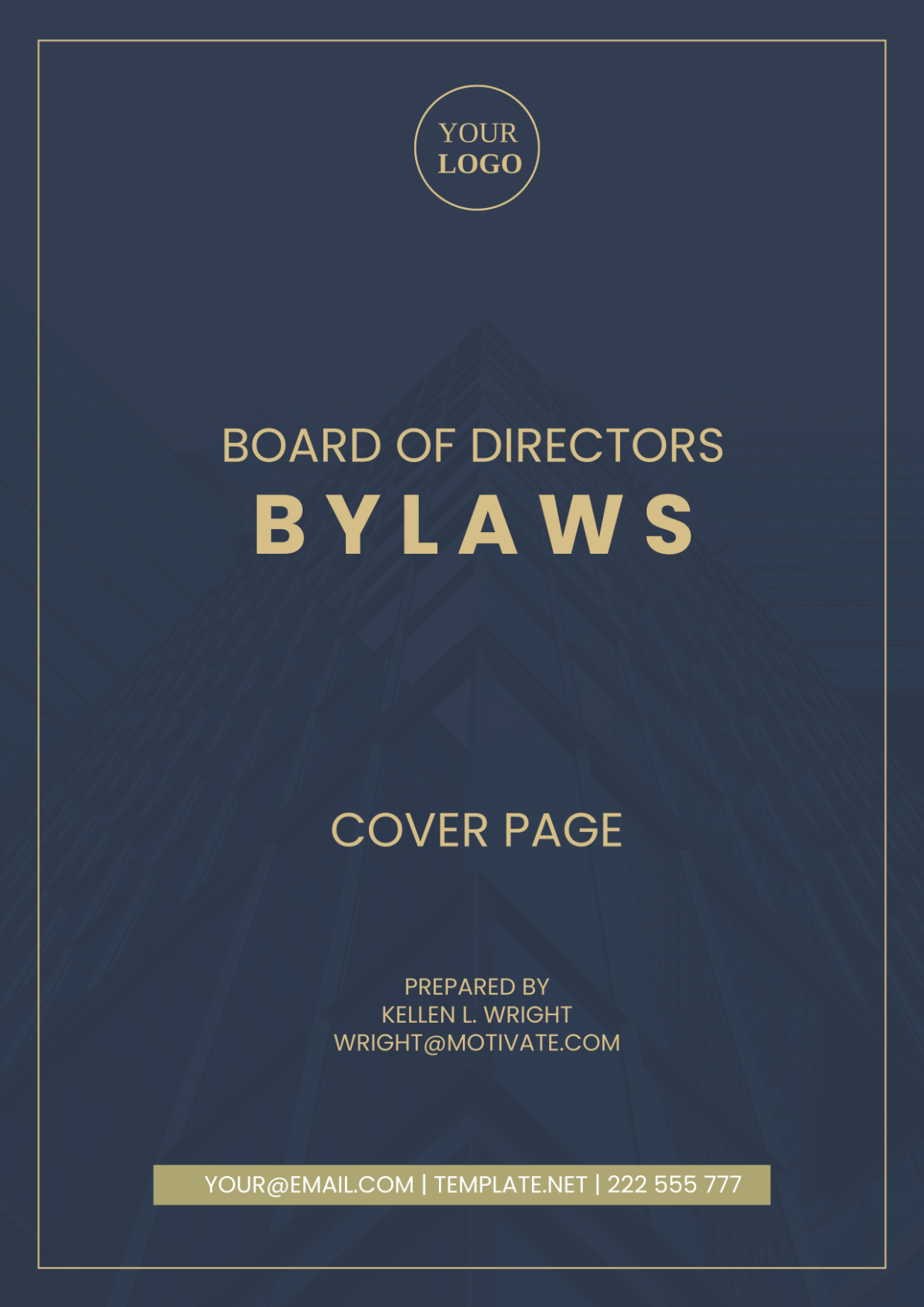 Board Of Directors Bylaws Cover Page Template