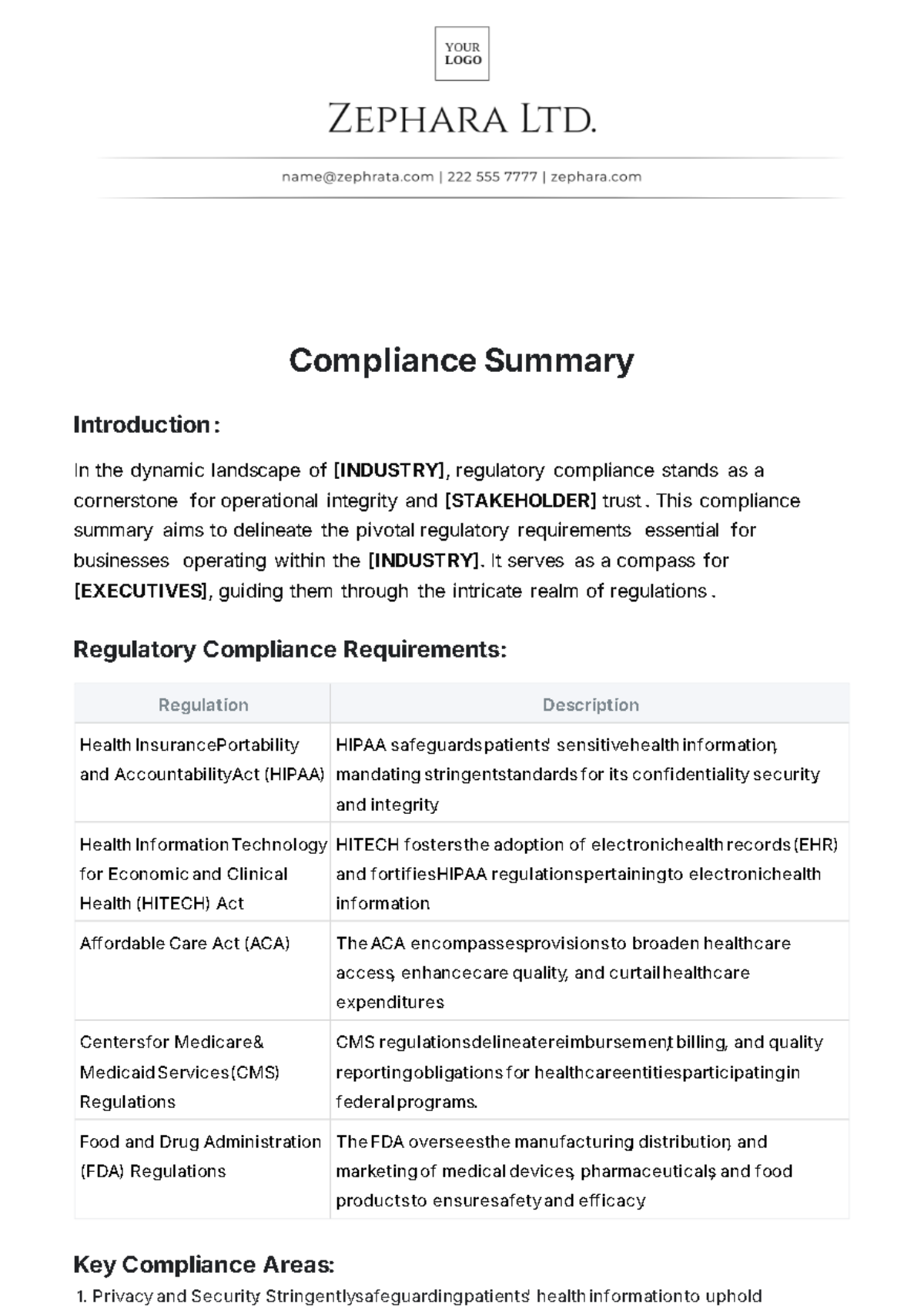 Simple Compliance Summary Template - Edit Online & Download