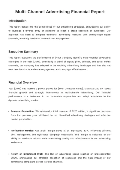 Free Multi-Channel Advertising Financial Report Template to Edit Online