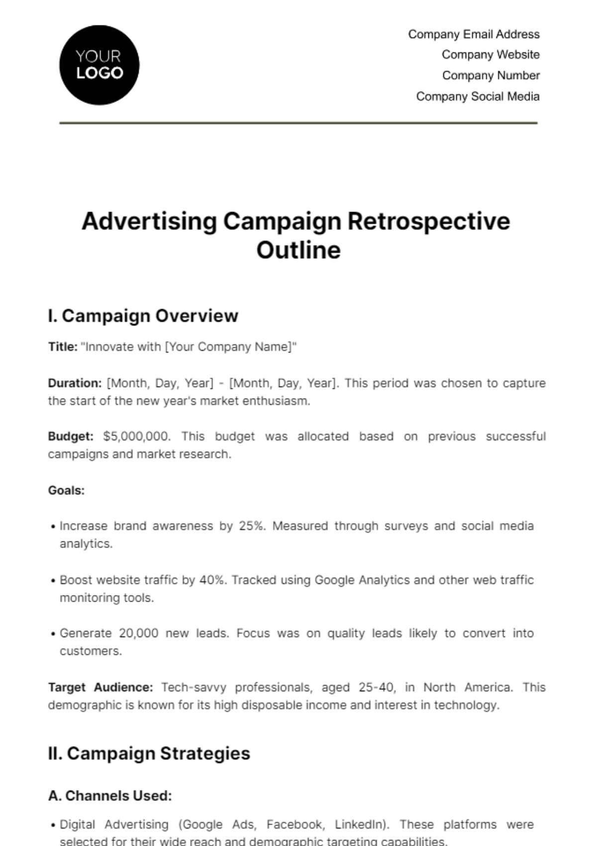 Advertising Campaign Retrospective Outline Template