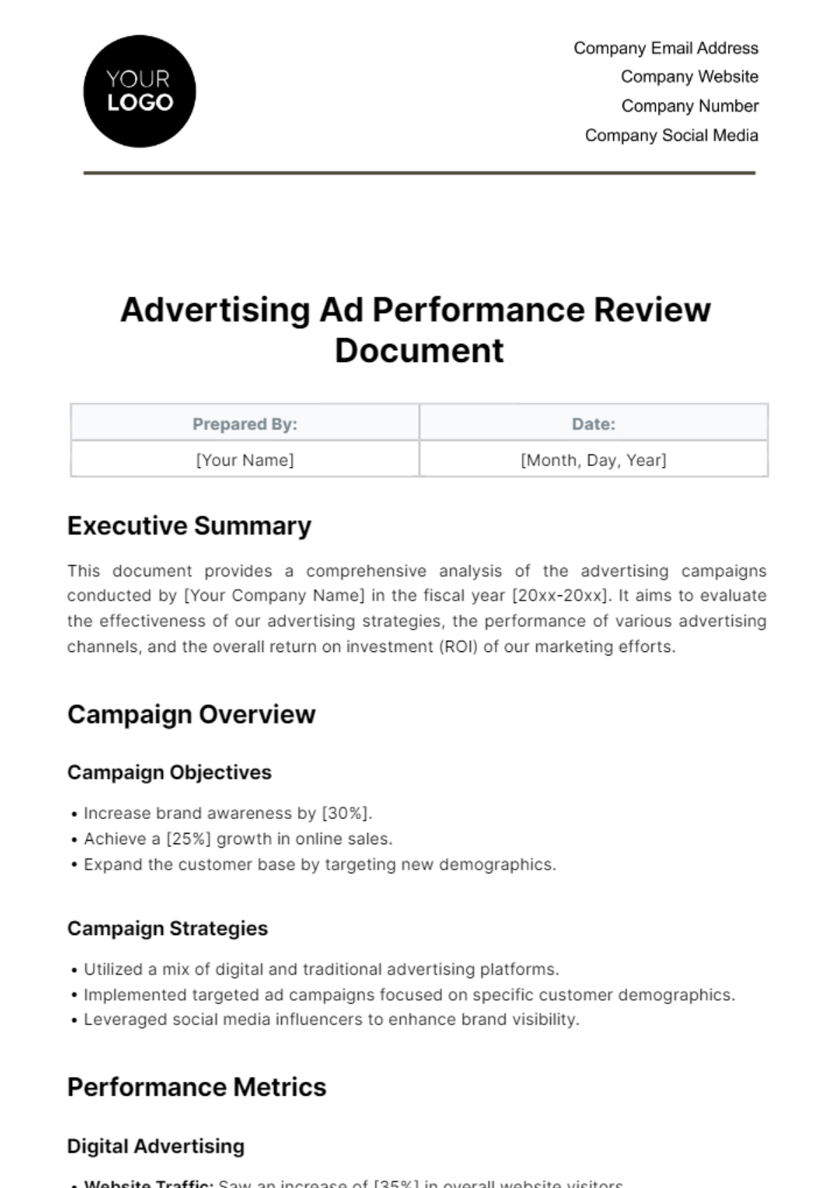Advertising Ad Performance Review Document Template