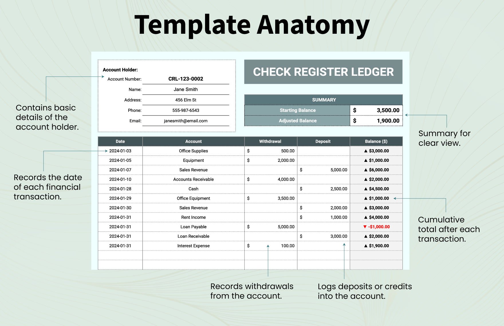 Check Register Ledger Template