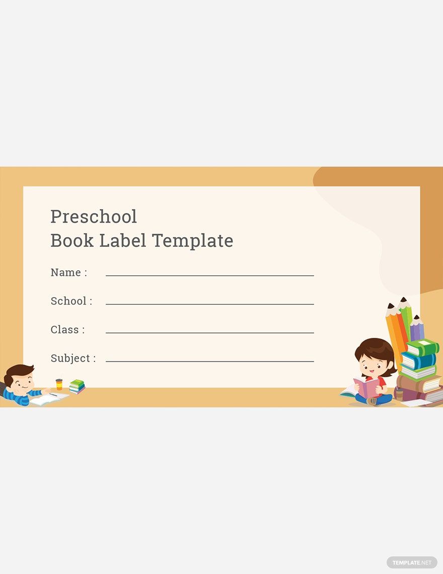 Preschool Book Label Template in Word, PSD