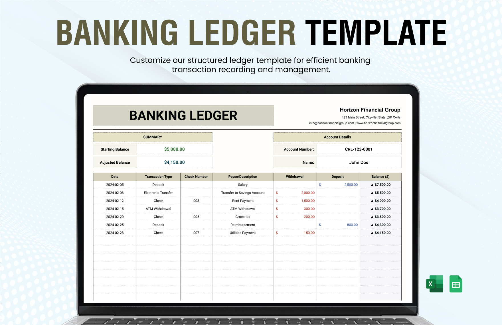 Banking Ledger Template