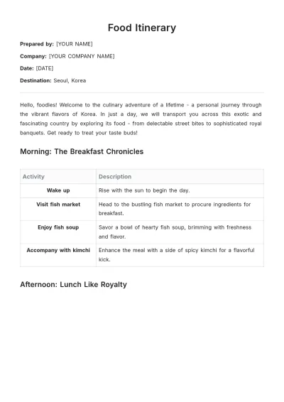Free Food Itinerary Template to Edit Online