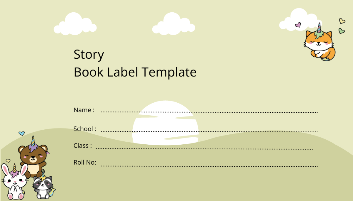 Story Book Label Template