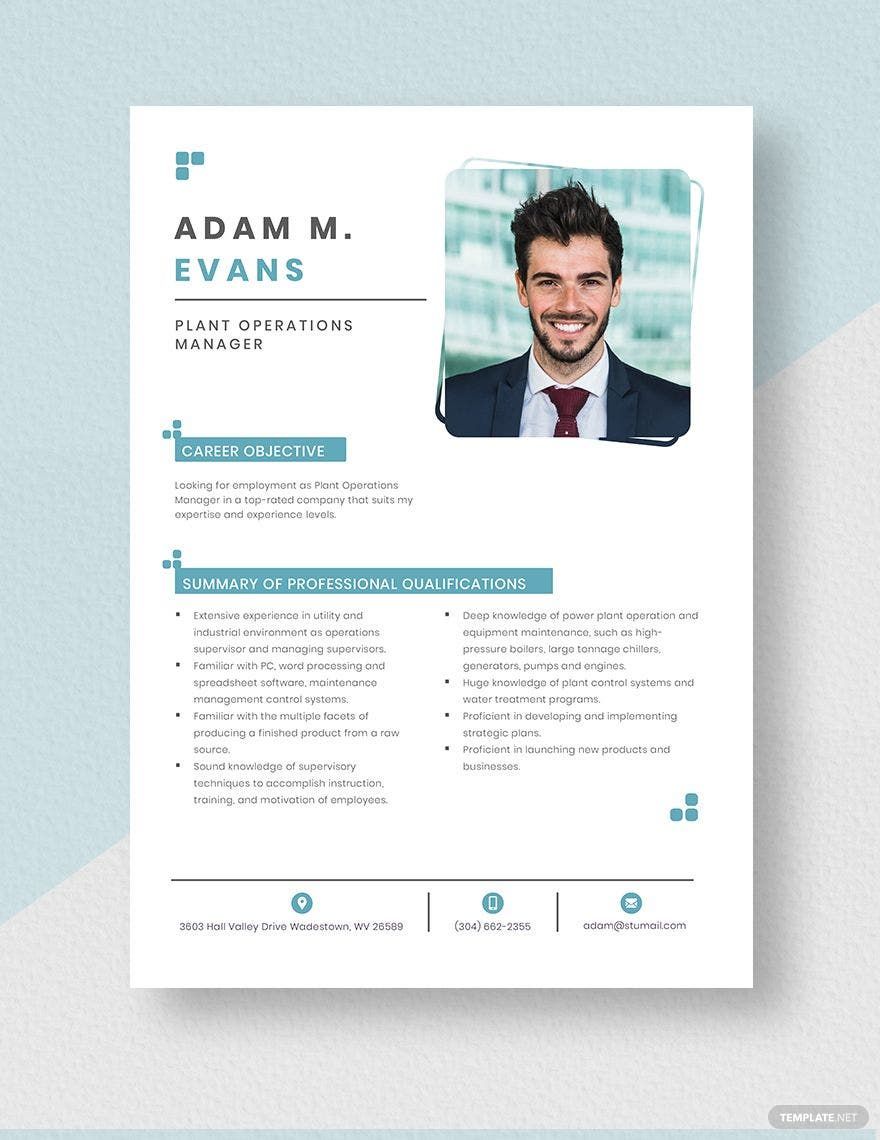 Plant Operations Manager Resume In Pages Word Download Template