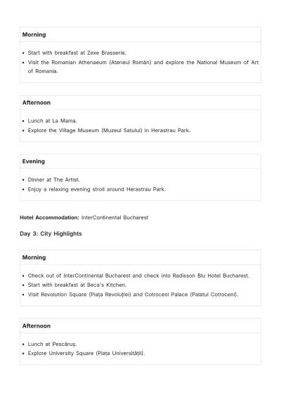 Free Bucharest Itinerary Template to Edit Online