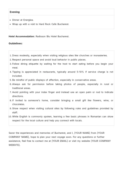 Free Bucharest Itinerary Template to Edit Online