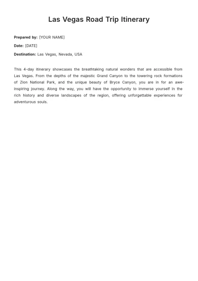 Free Las Vegas Road Trip Itinerary Template to Edit Online