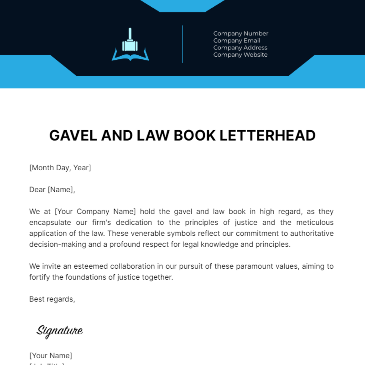 Gavel and Law Book Letterhead Template