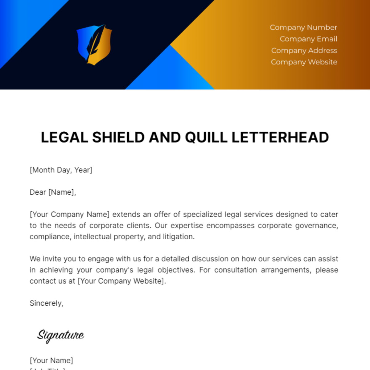 Legal Shield and Quill Letterhead Template