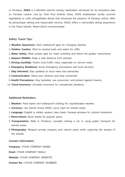 Free Faroe Island Itinerary Template to Edit Online