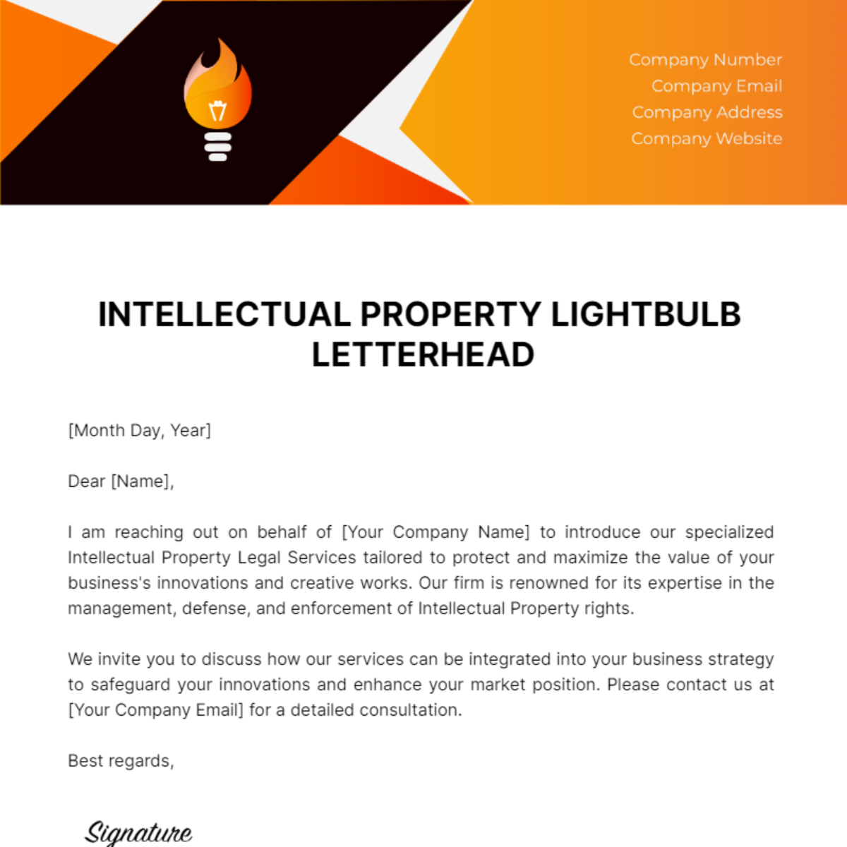 Intellectual Property Lightbulb Letterhead Template