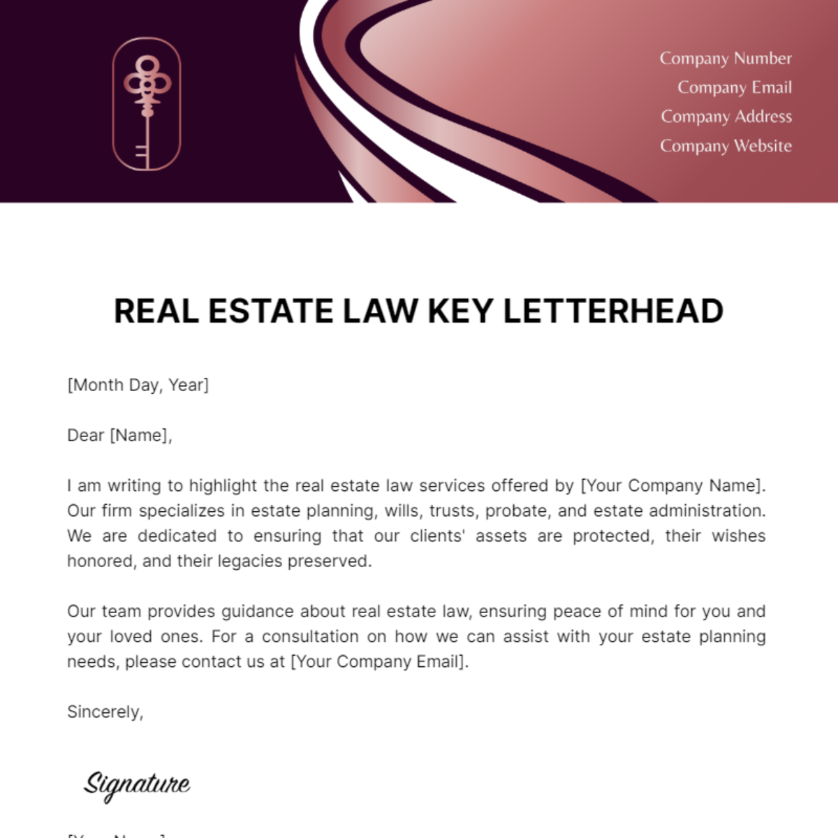 Real Estate Law Key Letterhead Template