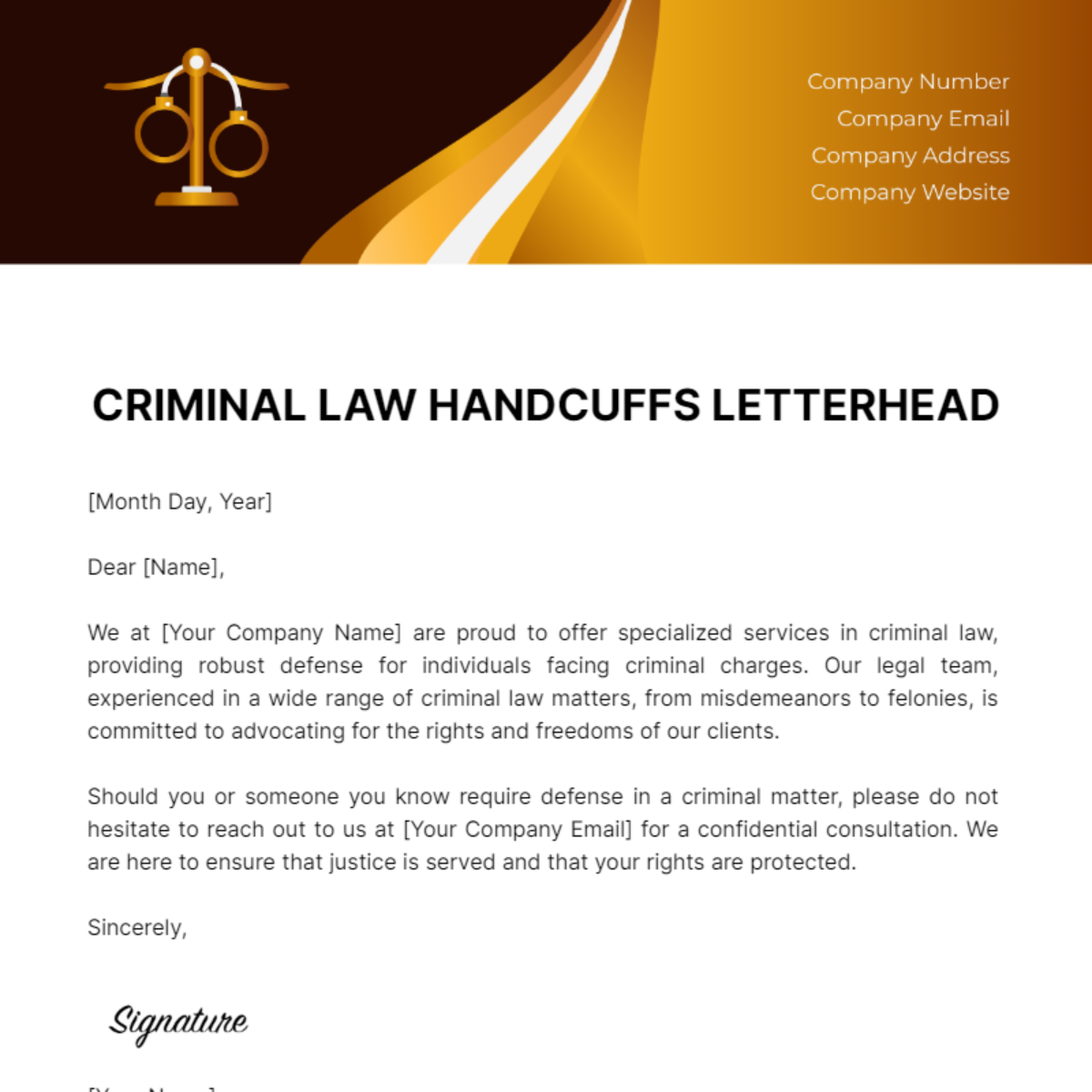 Criminal Law Handcuffs Letterhead Template