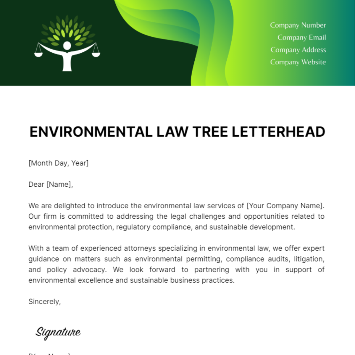 Free Environmental Law Tree Letterhead Template