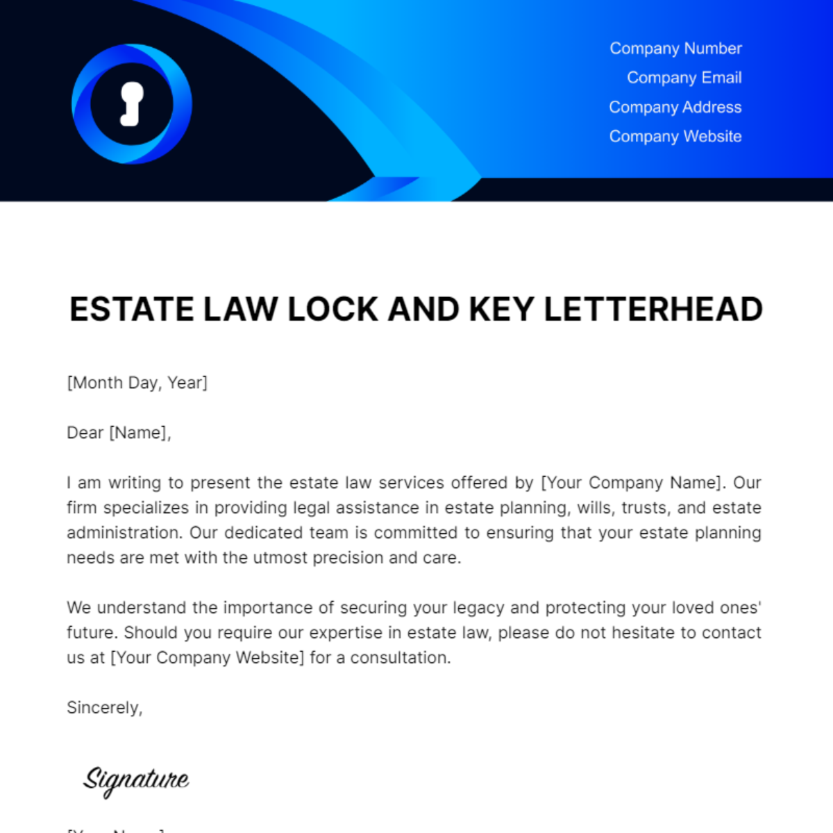 Free Estate Law Lock and Key Letterhead Template
