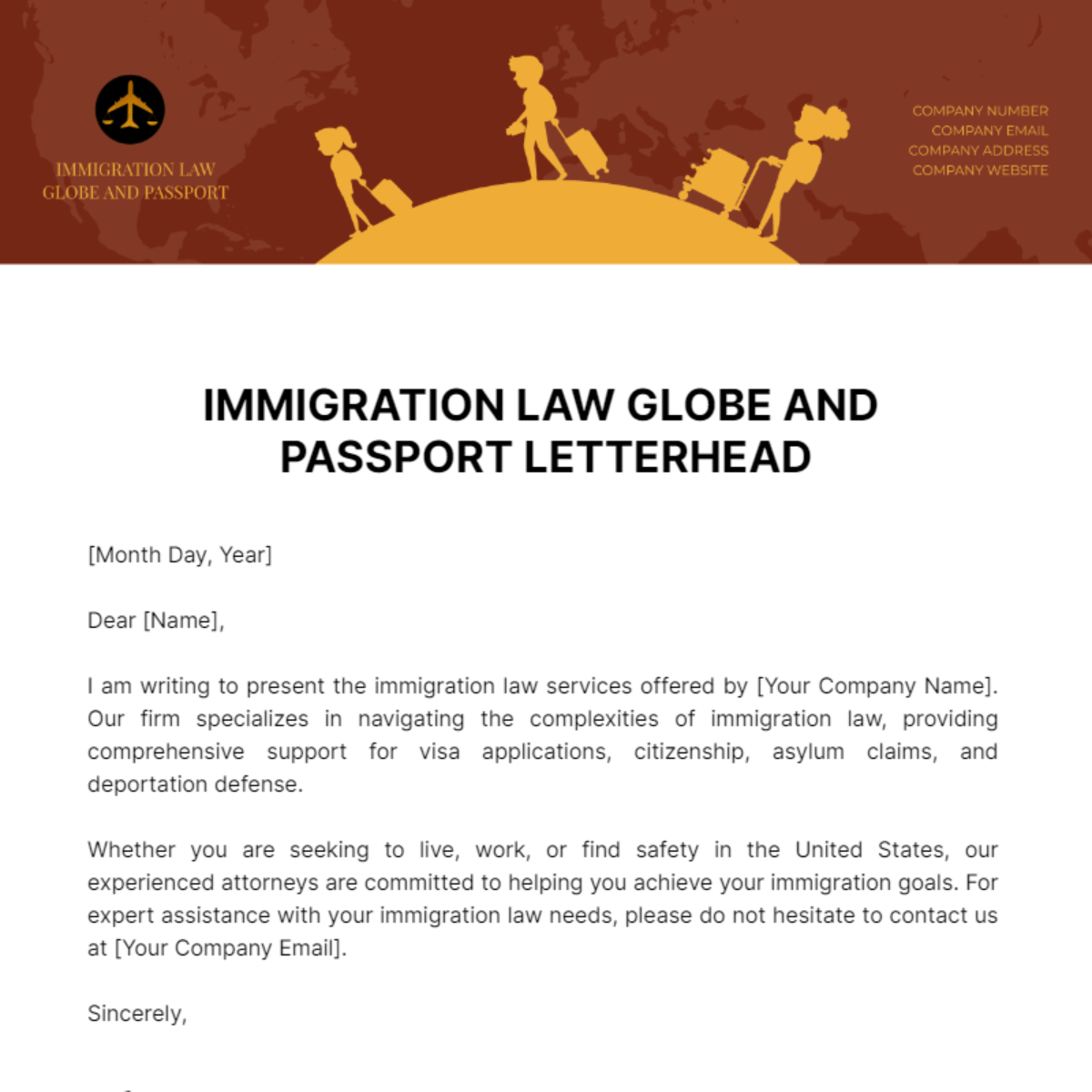 Immigration Law Globe and Passport Letterhead Template