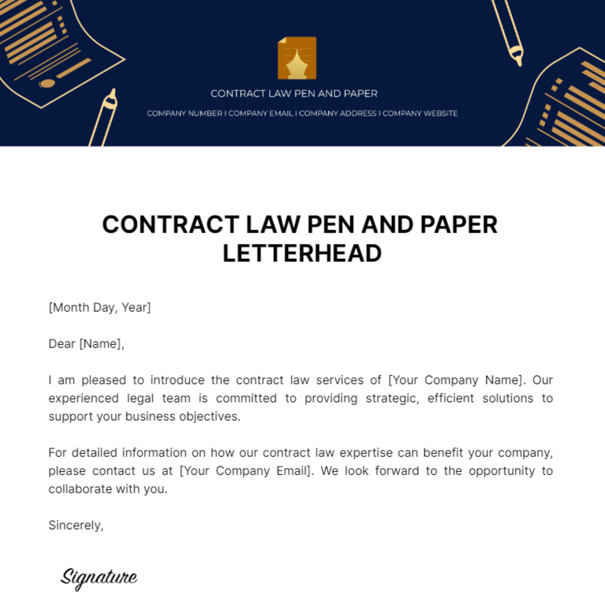 Contract Law Pen and Paper Letterhead Template