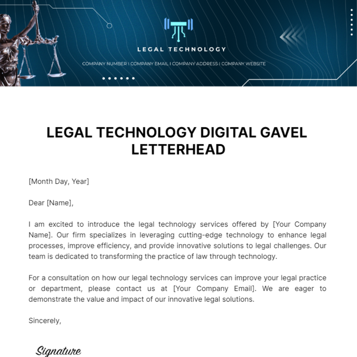 Free Legal Technology Digital Gavel Letterhead Template