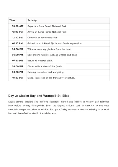Free Alaska National Park Itinerary Template to Edit Online