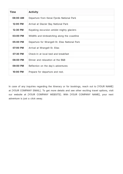 Free Alaska National Park Itinerary Template to Edit Online