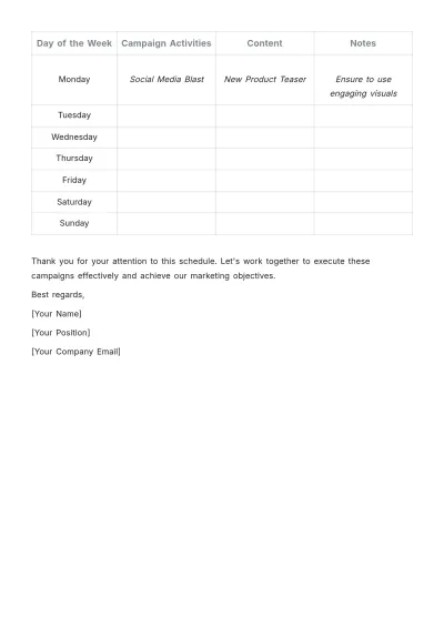 Free Advertising Weekly Campaign Schedule Template to Edit Online