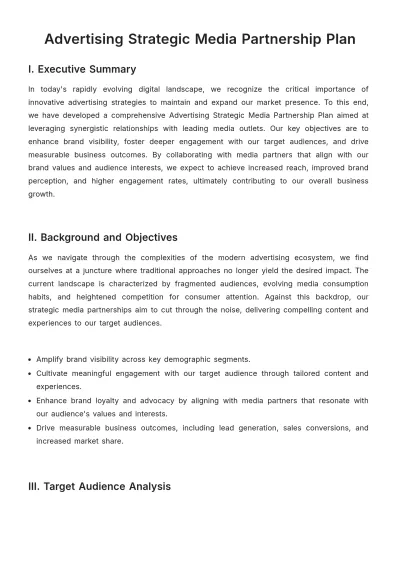Free Advertising Strategic Media Partnership Plan Template to Edit Online