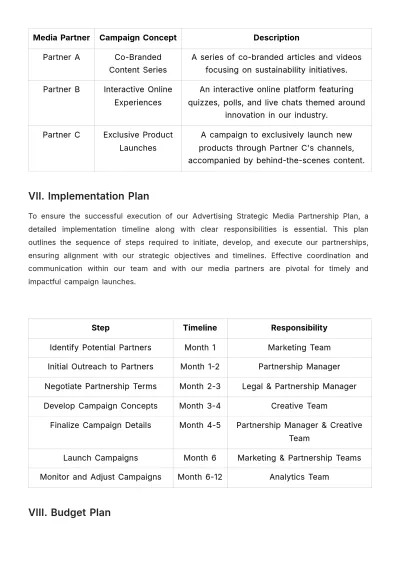 Free Advertising Strategic Media Partnership Plan Template to Edit Online