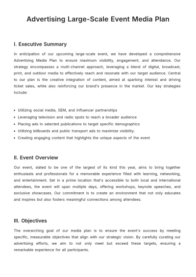 Free Advertising Large-Scale Event Media Plan Template to Edit Online