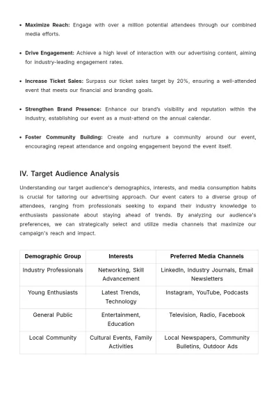 Free Advertising Large-Scale Event Media Plan Template to Edit Online