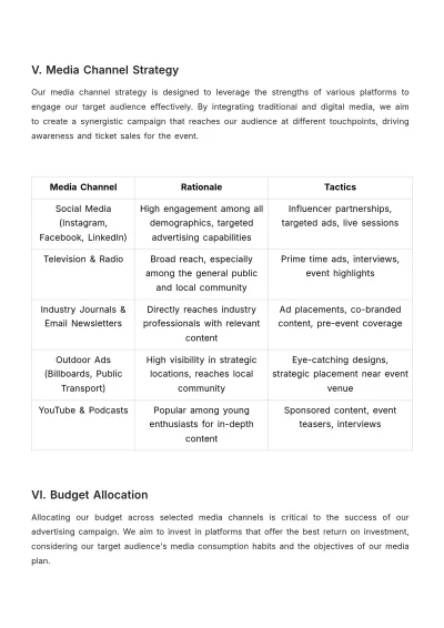 Free Advertising Large-Scale Event Media Plan Template to Edit Online