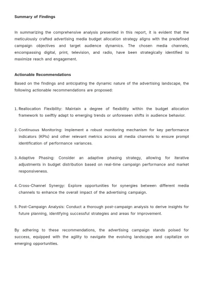 Free Advertising Media Budget Allocation Report Template to Edit Online