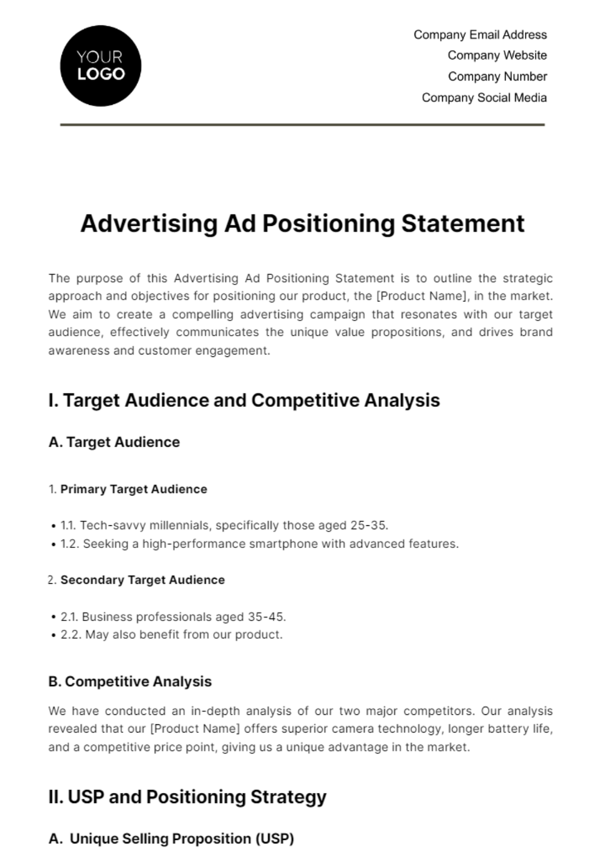 Advertising Ad Positioning Statement Template