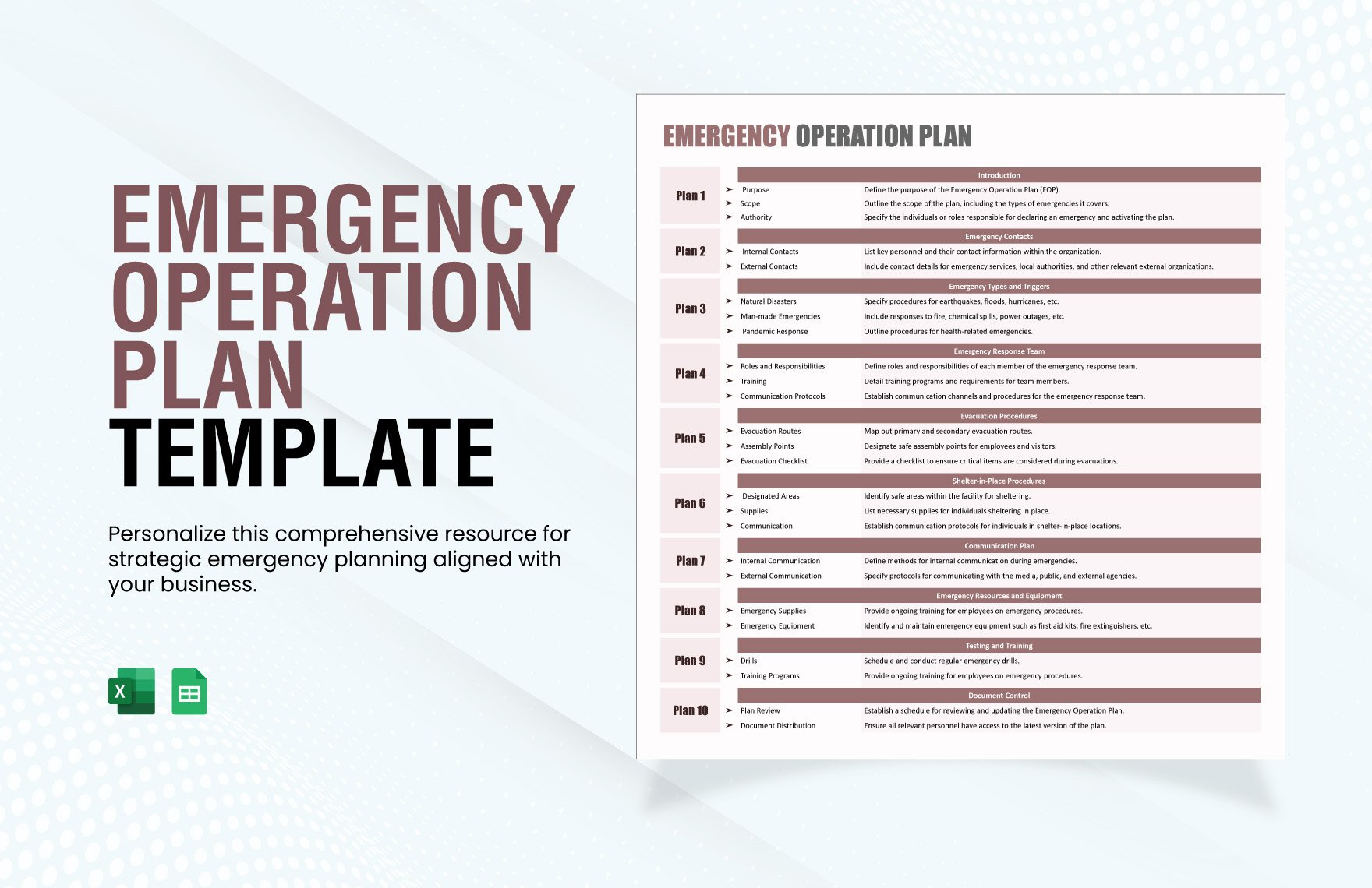 Emergency Operation Plan Template in Excel, Google Sheets