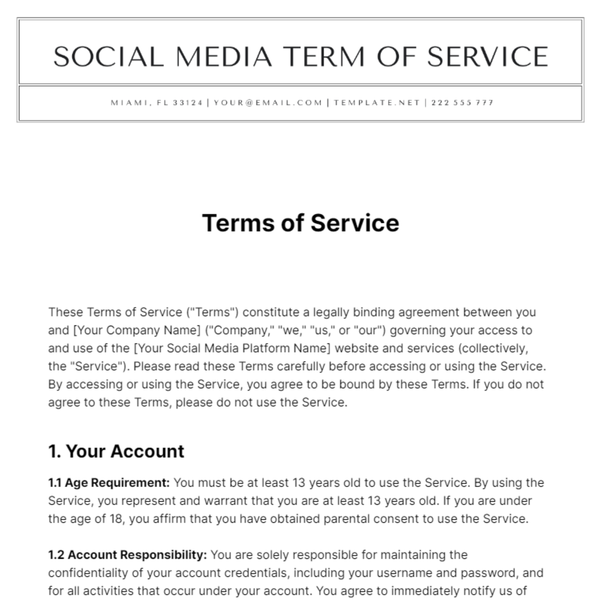 Social Media Terms of Service Template