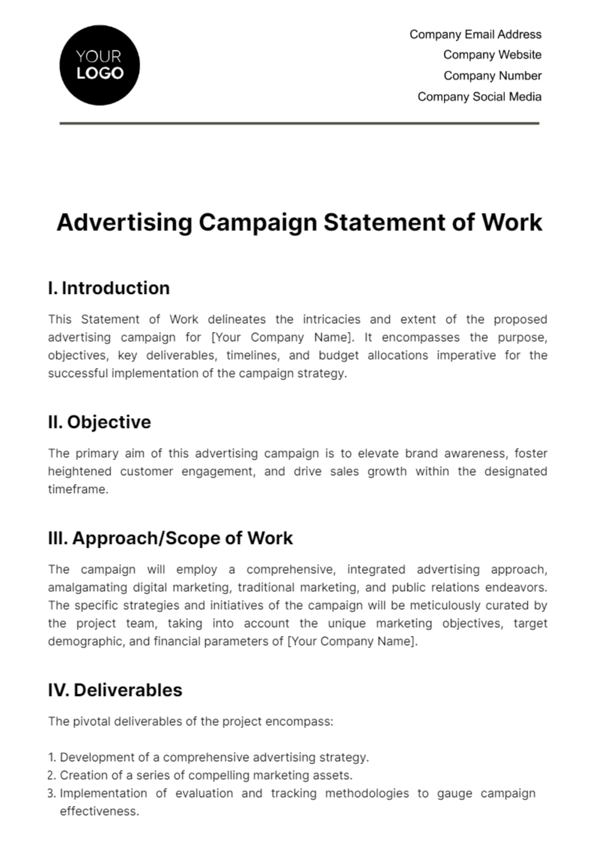 Free Advertising Campaign Statement of Work Template