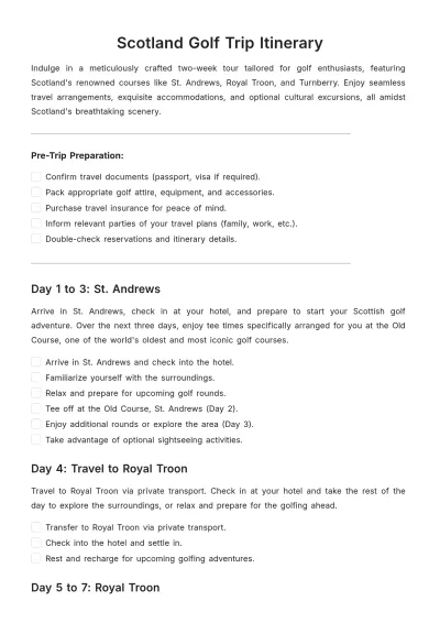 Free Scotland Golf Trip Itinerary Template to Edit Online