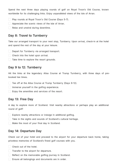Free Scotland Golf Trip Itinerary Template to Edit Online