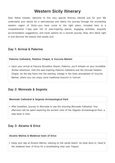 Free Western Sicily Itinerary Template to Edit Online