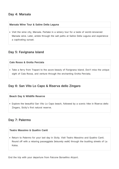 Free Western Sicily Itinerary Template to Edit Online