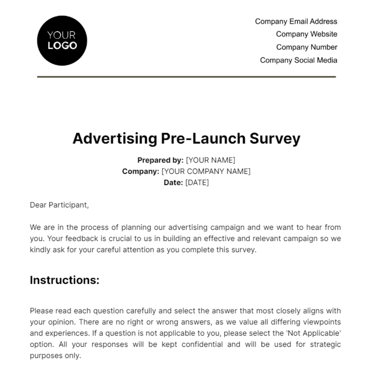 Advertising Pre-Launch Survey Template - Edit Online & Download Example ...