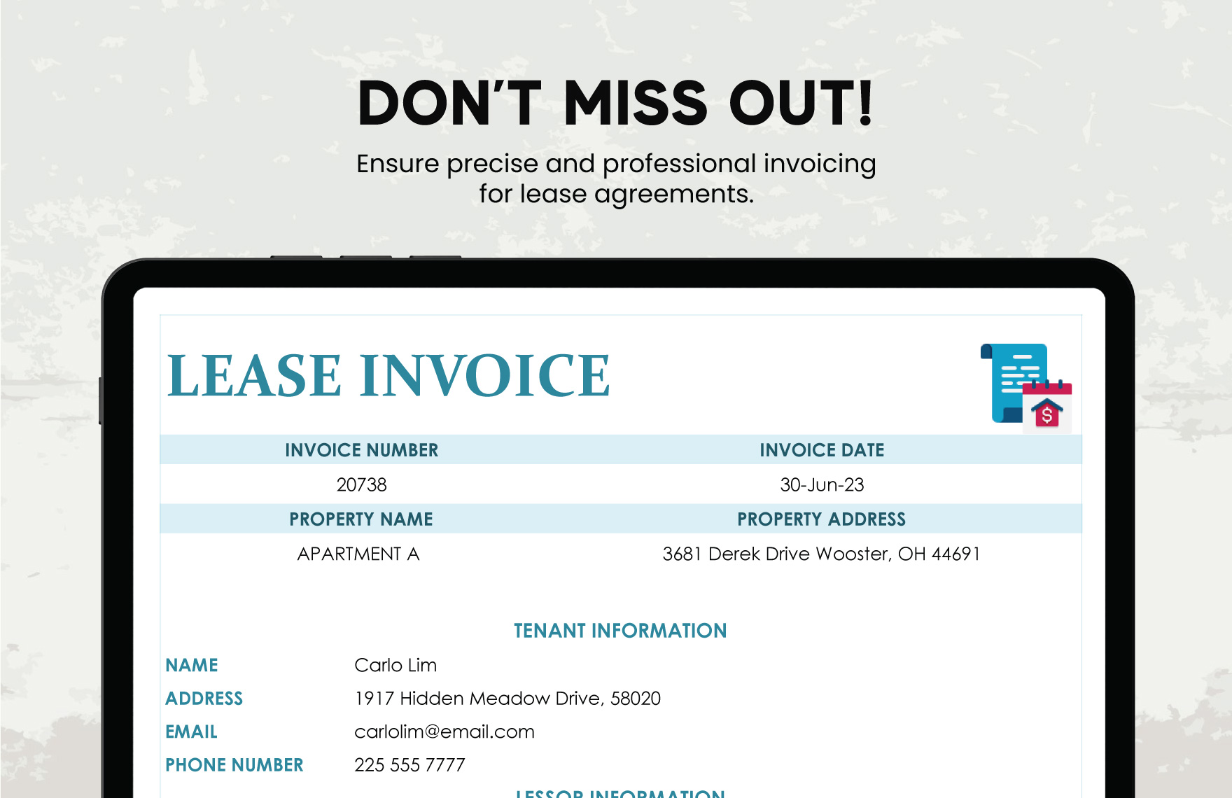 Lease Invoice Template