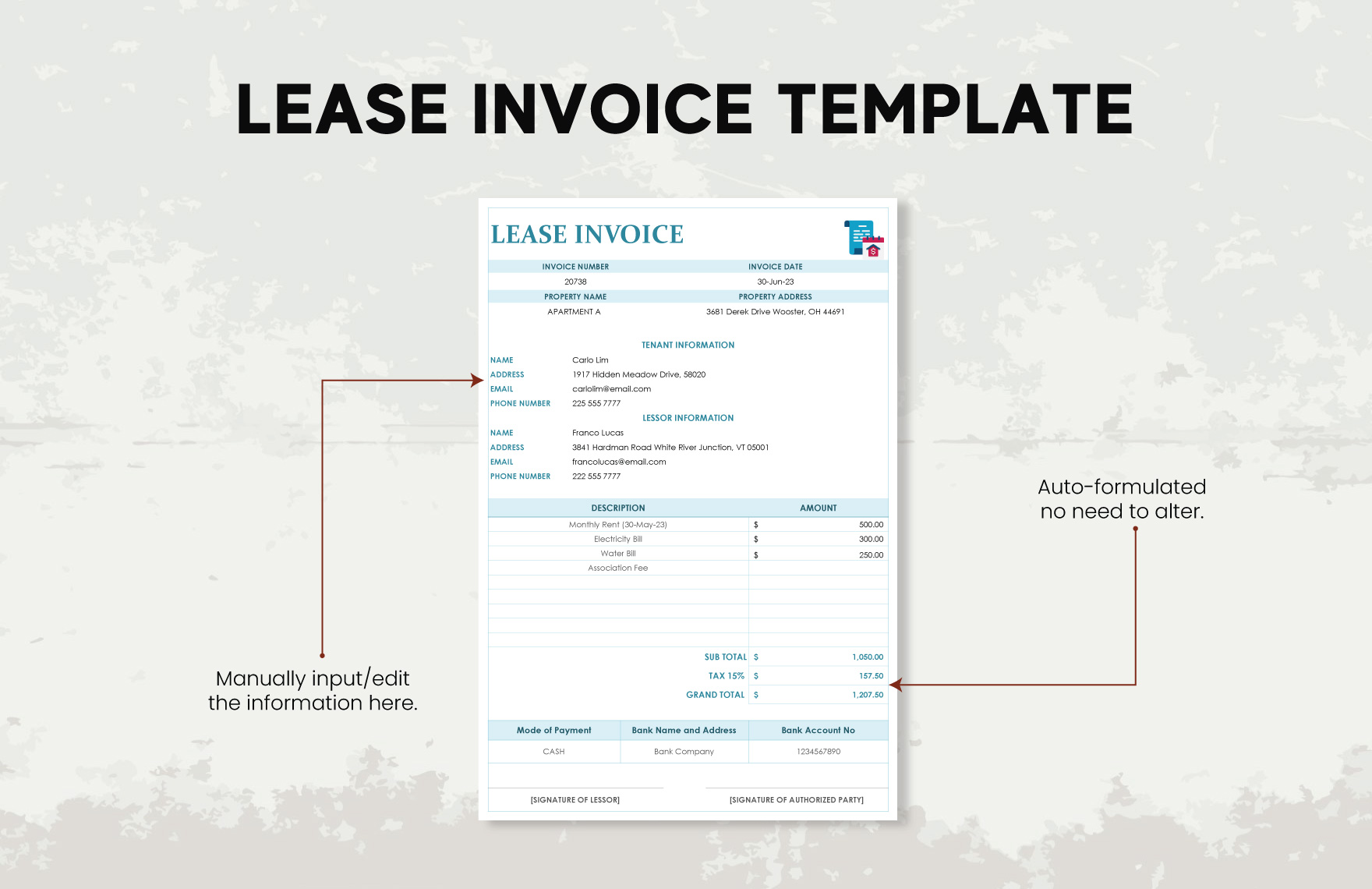 Lease Invoice Template