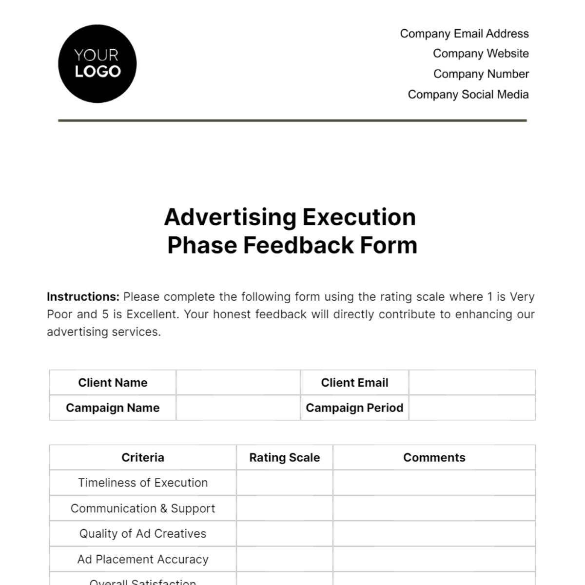 Advertising Execution Phase Feedback Form Template