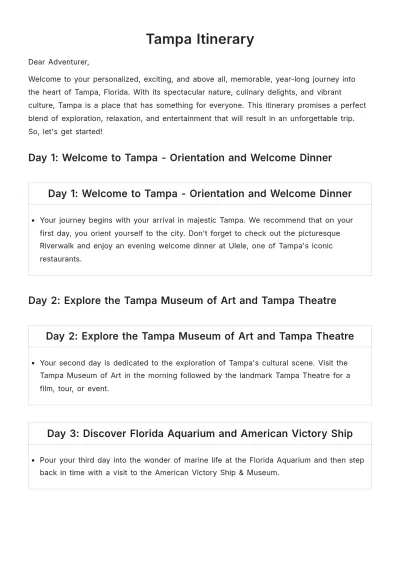 Free Tampa Itinerary Template to Edit Online
